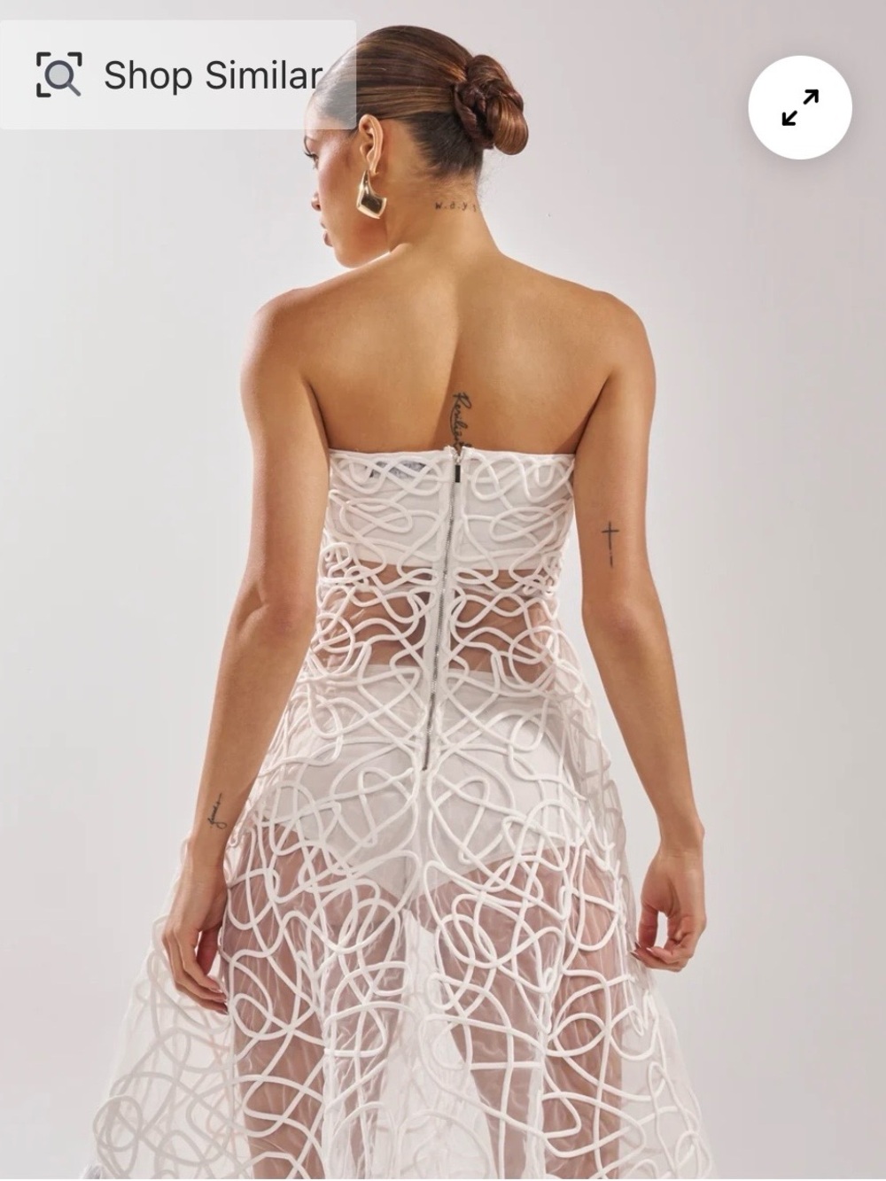 AKIRA White Strapless A-Line Midi Dress with Swirl Overlay - Picture 4 of 4